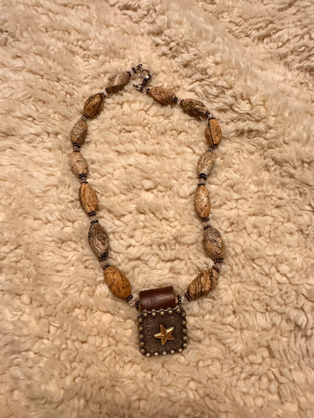Rustic Brown Beaded Necklace with Star Pendant
